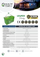 ORBİT 12 V 100 Ah LiFePO4 Akü
