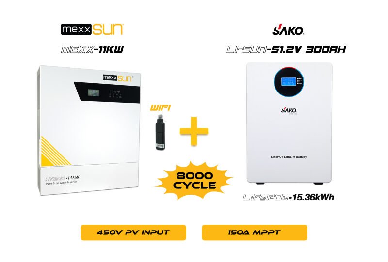 Mexx 11KW Inverter + Li-sun 51.2V 300Ah Lityum Akü Off-Grid Hibrit Paketi